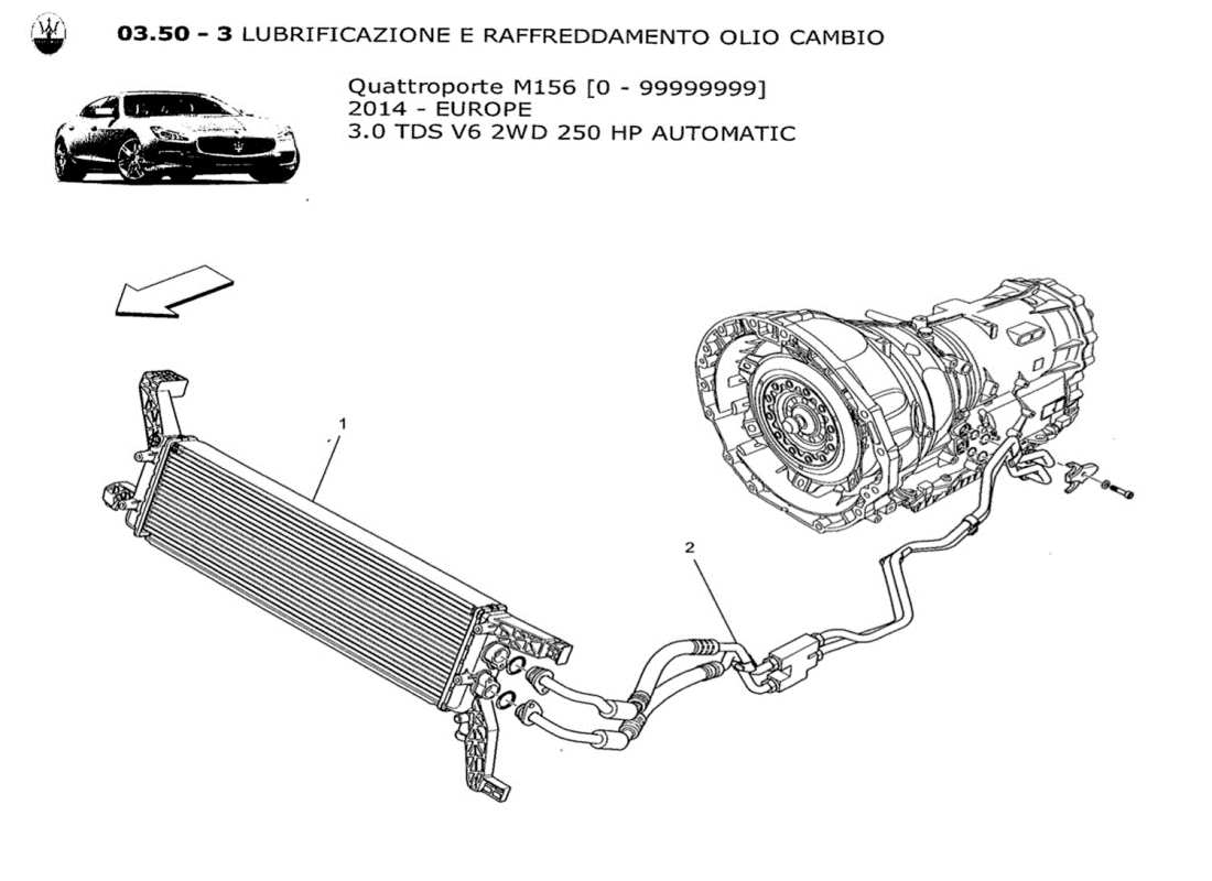 maserati qtp. v6 3.0 tds 250bhp 2014 diagramma delle parti di raffreddamento dell'olio del cambio e della lubrificazione