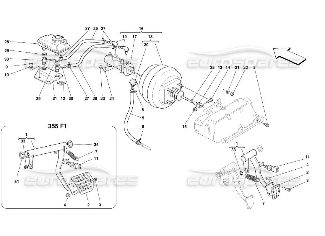 ferrari 355 (5.2 motronic) sistema idraulico dei freni diagramma delle parti