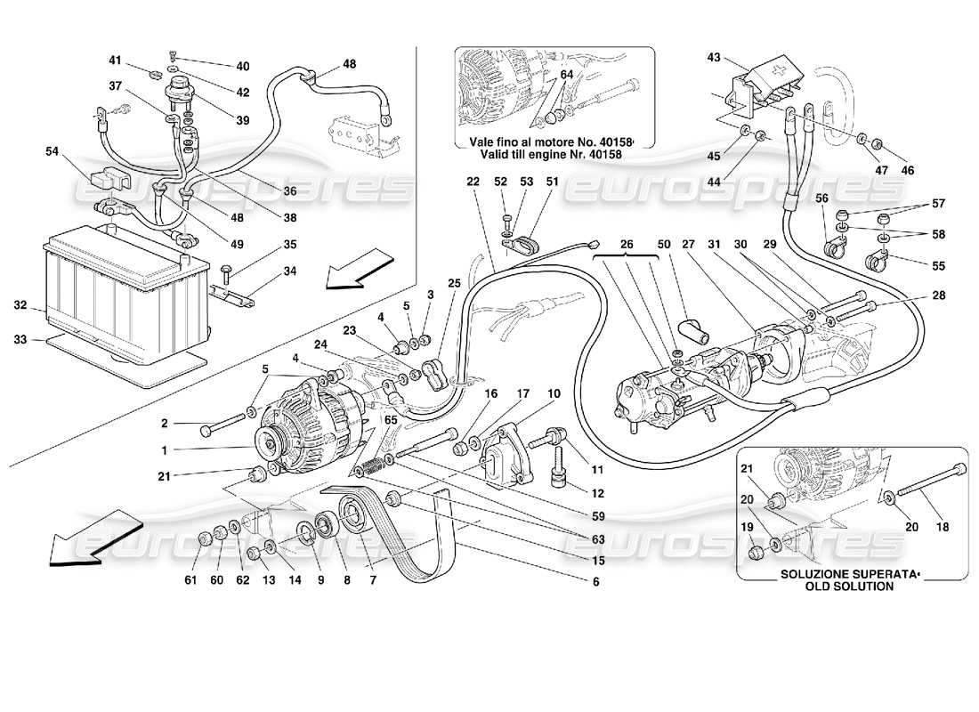 ferrari 355 (2.7 motronic) generatore di corrente - motorino di avviamento - schema delle parti della batteria