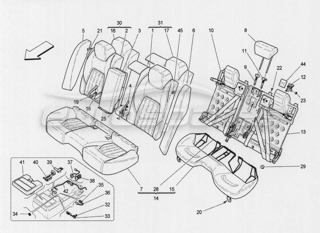 maserati qtp. v8 3.8 530bhp auto 2015 sedili anteriori: diagramma delle parti meccaniche ed elettroniche