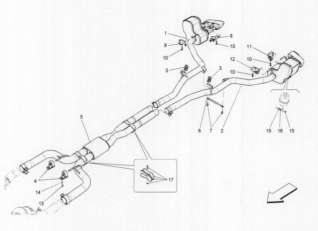 maserati qtp. v6 3.0 bt 410bhp 2015 silenziatori diagramma delle parti