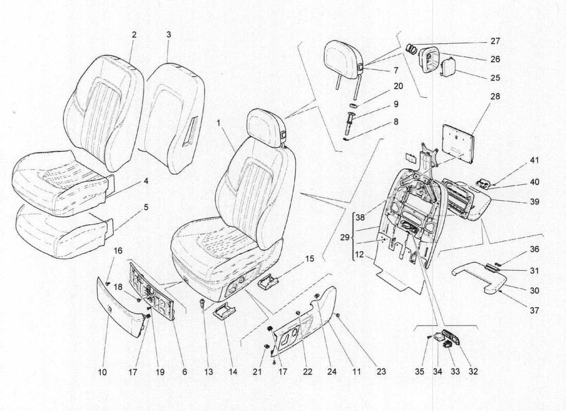 maserati qtp. v6 3.0 bt 410bhp 2015 diagramma delle parti dei sedili anteriori