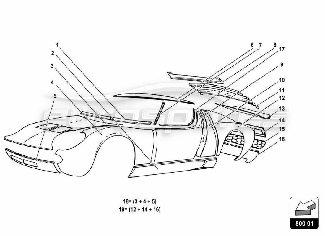 lamborghini miura p400s diagramma delle parti del corpo