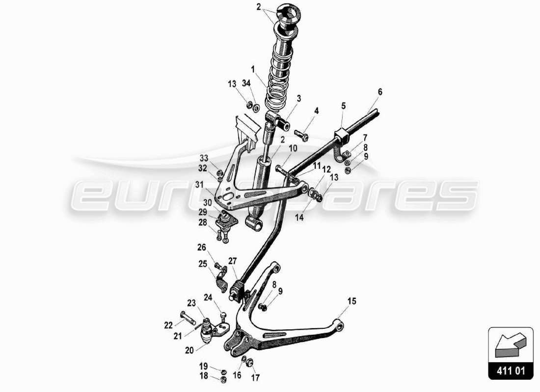 lamborghini 350 gt sospensioni anteriori diagramma delle parti