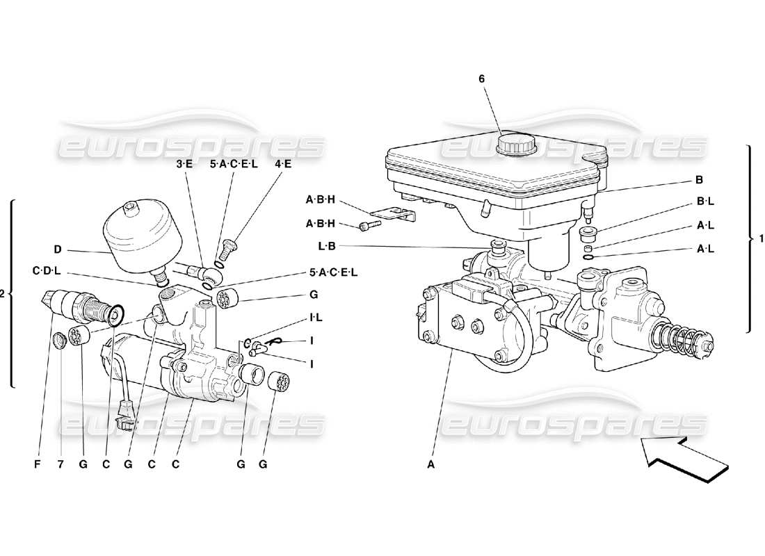 ferrari 355 (5.2 motronic) schema delle parti del sistema idraulico per abs teves