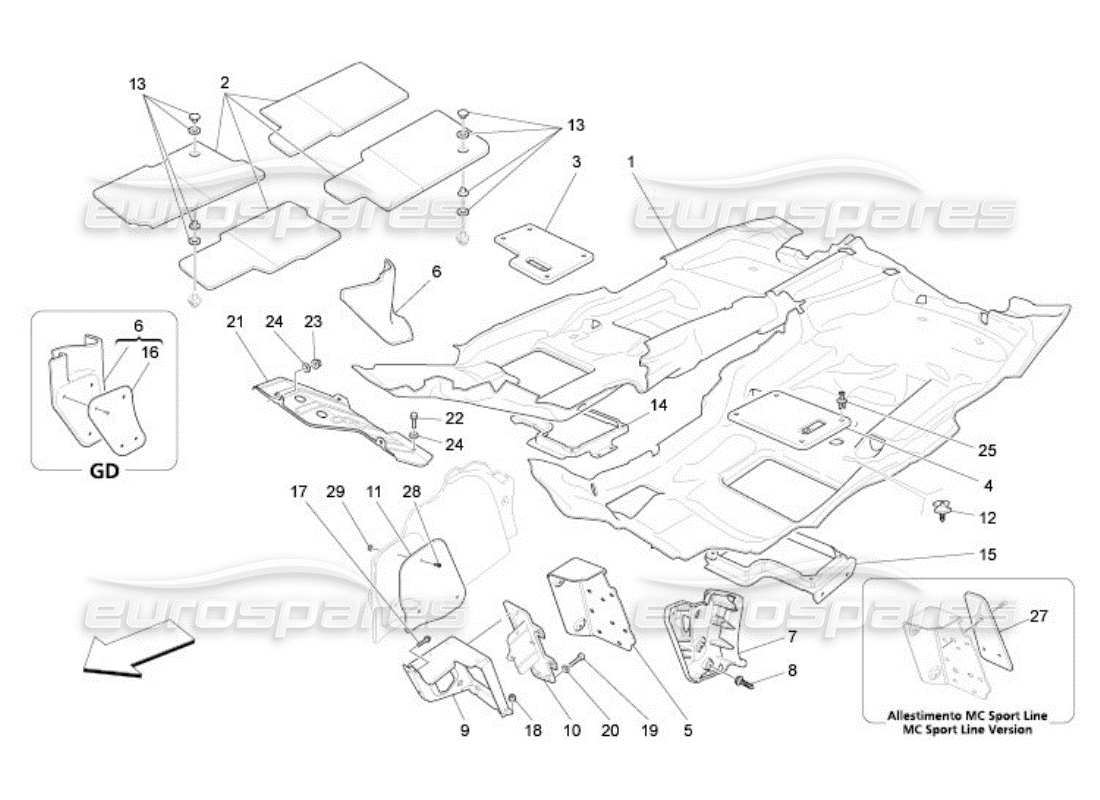 maserati qtp. (2005) 4.2 tappeti abitacolo passeggero schema delle parti