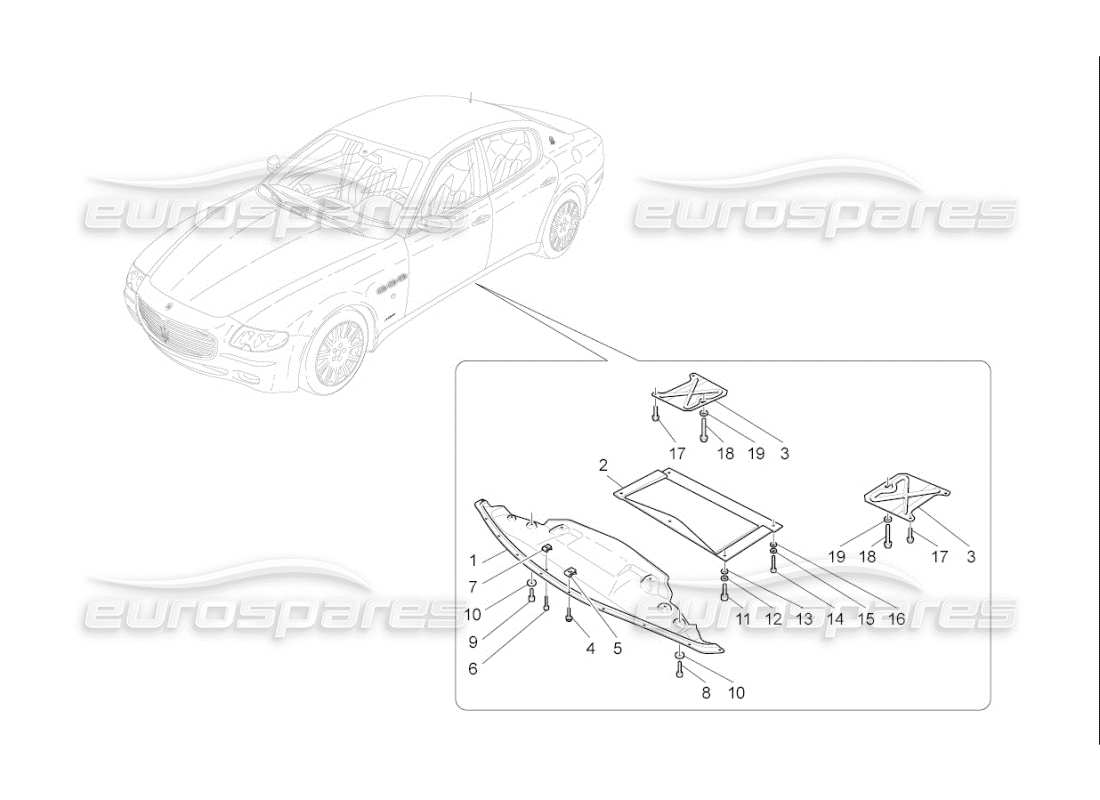 maserati qtp. (2007) 4.2 f1 schema delle parti delle protezioni sottoscocca e sottopavimento