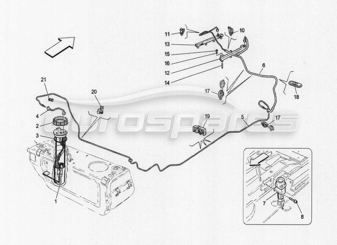 maserati granturismo special edition diagramma delle parti delle pompe del carburante e delle linee di collegamento