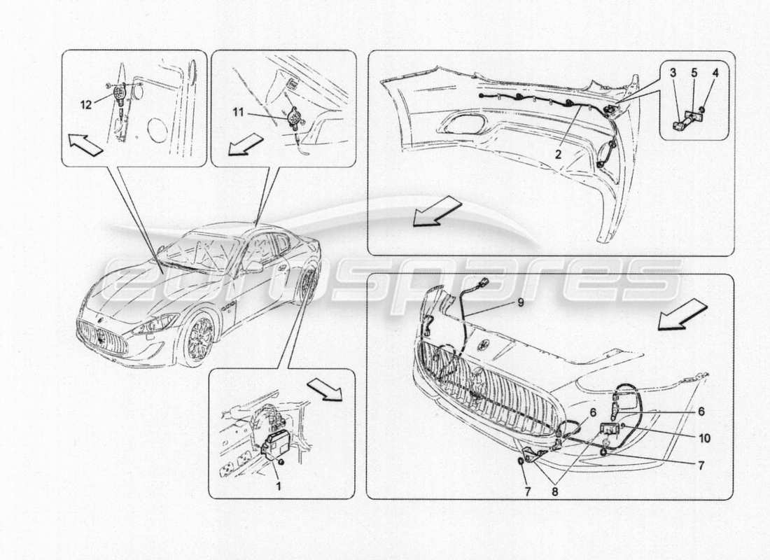 maserati granturismo special edition diagramma delle parti dei sensori di parcheggio