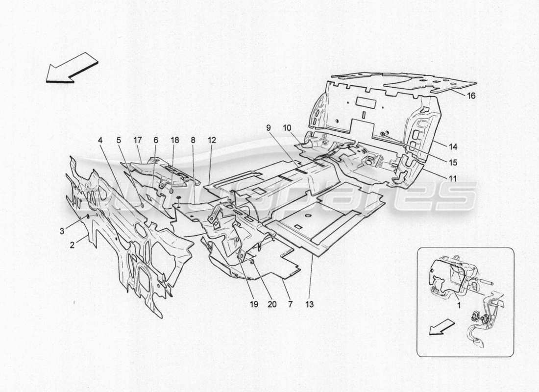 maserati granturismo special edition schema delle parti interne del veicolo per l'isolamento acustico dei pannelli