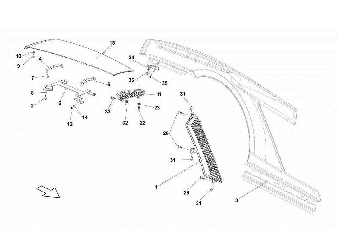 lamborghini gallardo lp570-4s perform parafango posteriore diagramma delle parti