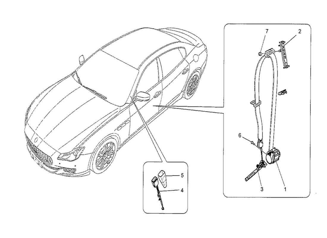 maserati qtp. v8 3.8 530bhp 2014 diagramma delle parti delle cinture di sicurezza anteriori