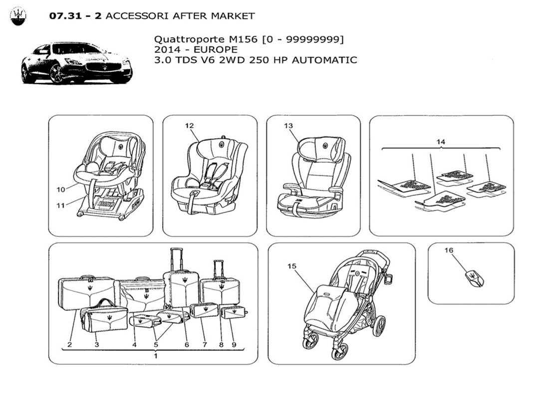 maserati qtp. v6 3.0 tds 250bhp 2014 diagramma delle parti degli accessori aftermarket