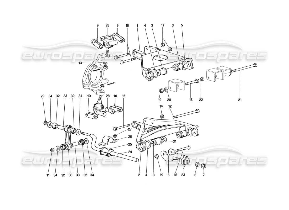 ferrari 328 (1985) sospensioni anteriori - schema delle parti bracci trasversali