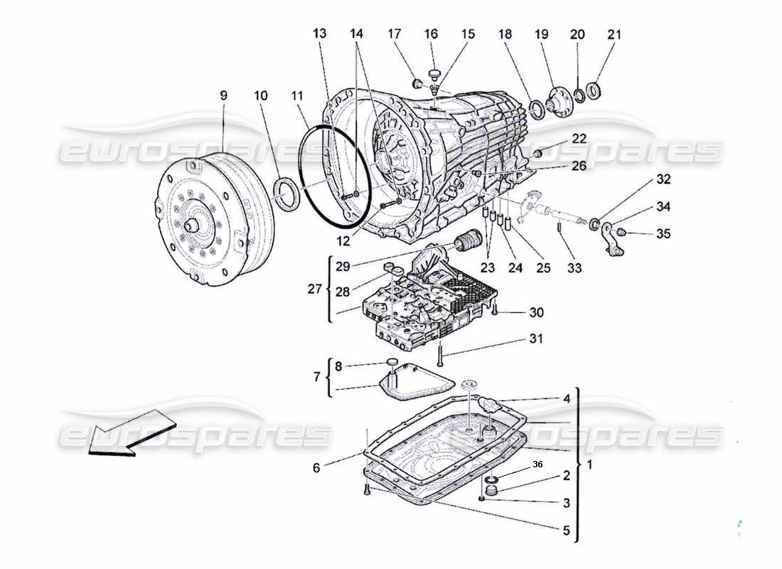 maserati qtp. (2010) 4.7 auto diagramma delle parti degli alloggiamenti del cambio