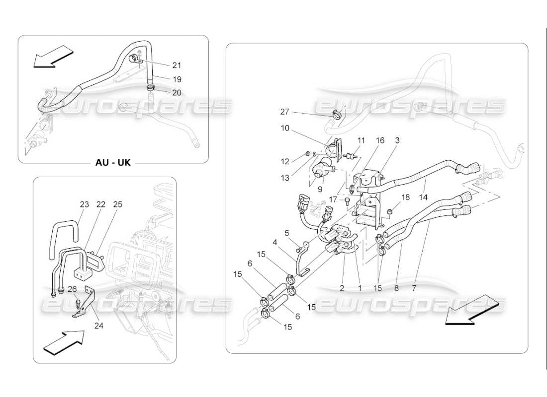 maserati qtp. (2007) 4.2 f1 unità a c: diagramma delle parti dei dispositivi del vano motore