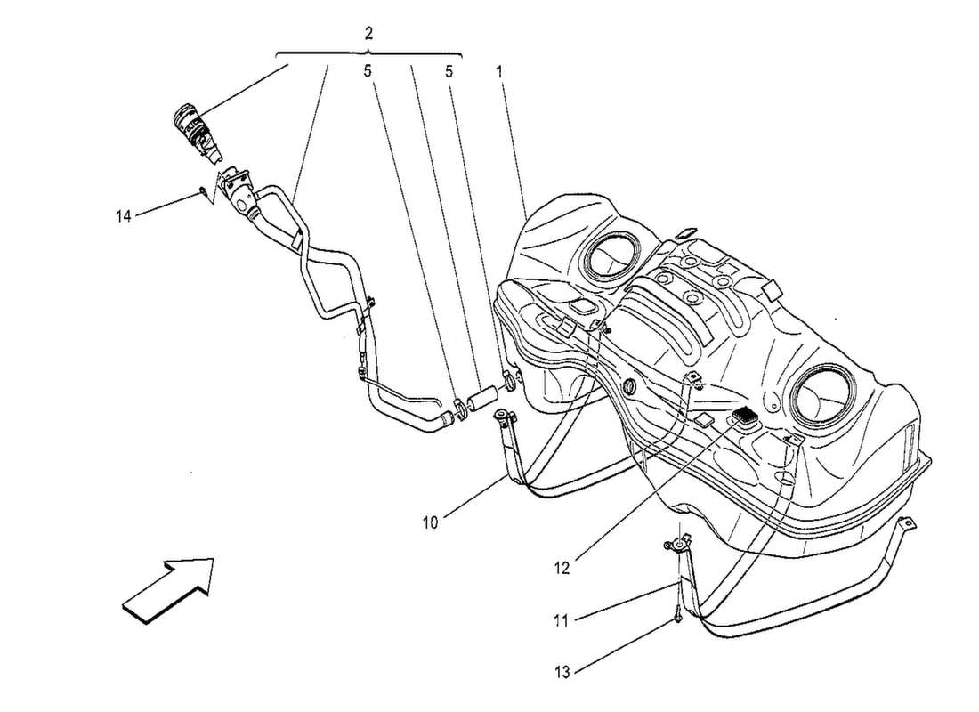maserati qtp. v8 3.8 530bhp 2014 diagramma delle parti del serbatoio del carburante