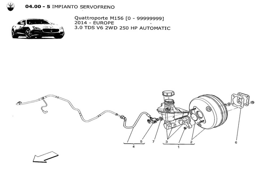 maserati qtp. v6 3.0 tds 250bhp 2014 diagramma delle parti del servosistema freno