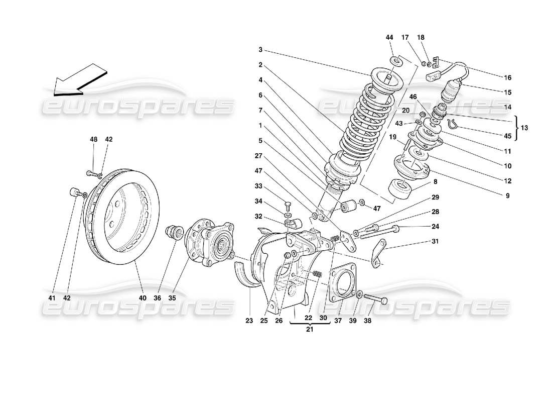 ferrari 355 (2.7 motronic) sospensione posteriore - ammortizzatore e disco freno schema parte