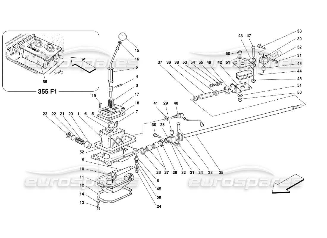ferrari 355 (5.2 motronic) diagramma delle parti dei controlli esterni del cambio