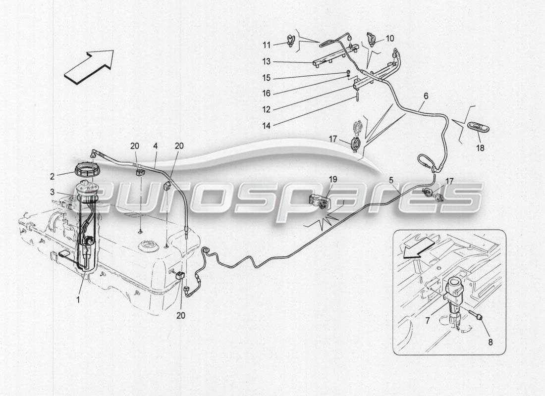 maserati grancabrio mc centenario diagramma delle parti delle pompe del carburante e dei tubi di collegamento