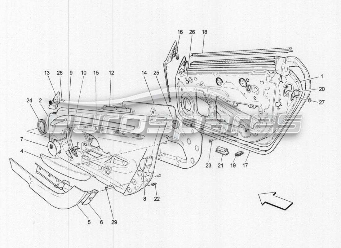 maserati grancabrio mc centenario diagramma delle parti dei rivestimenti delle porte anteriori