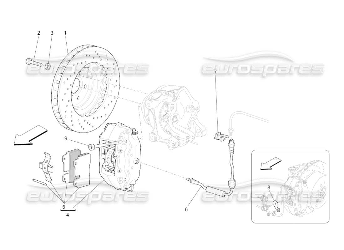 maserati grancabrio (2010) 4.7 schema parziale dei dispositivi di frenatura sulle ruote posteriori