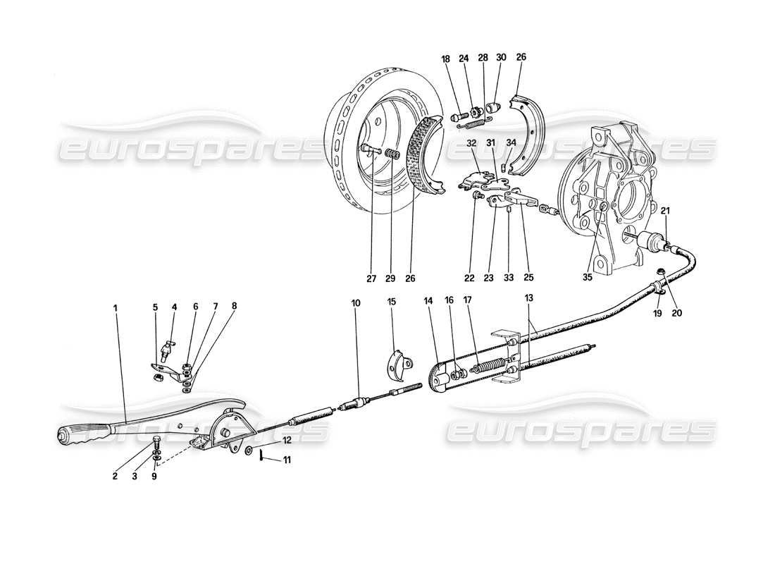 ferrari 328 (1985) diagramma delle parti del controllo del freno a mano