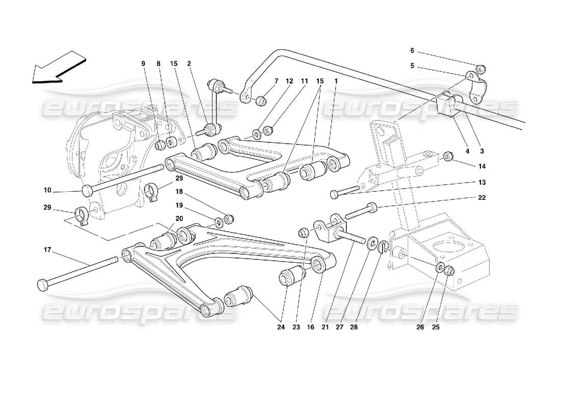 ferrari 355 (2.7 motronic) sospensioni posteriori - schema delle parti bracci trasversali