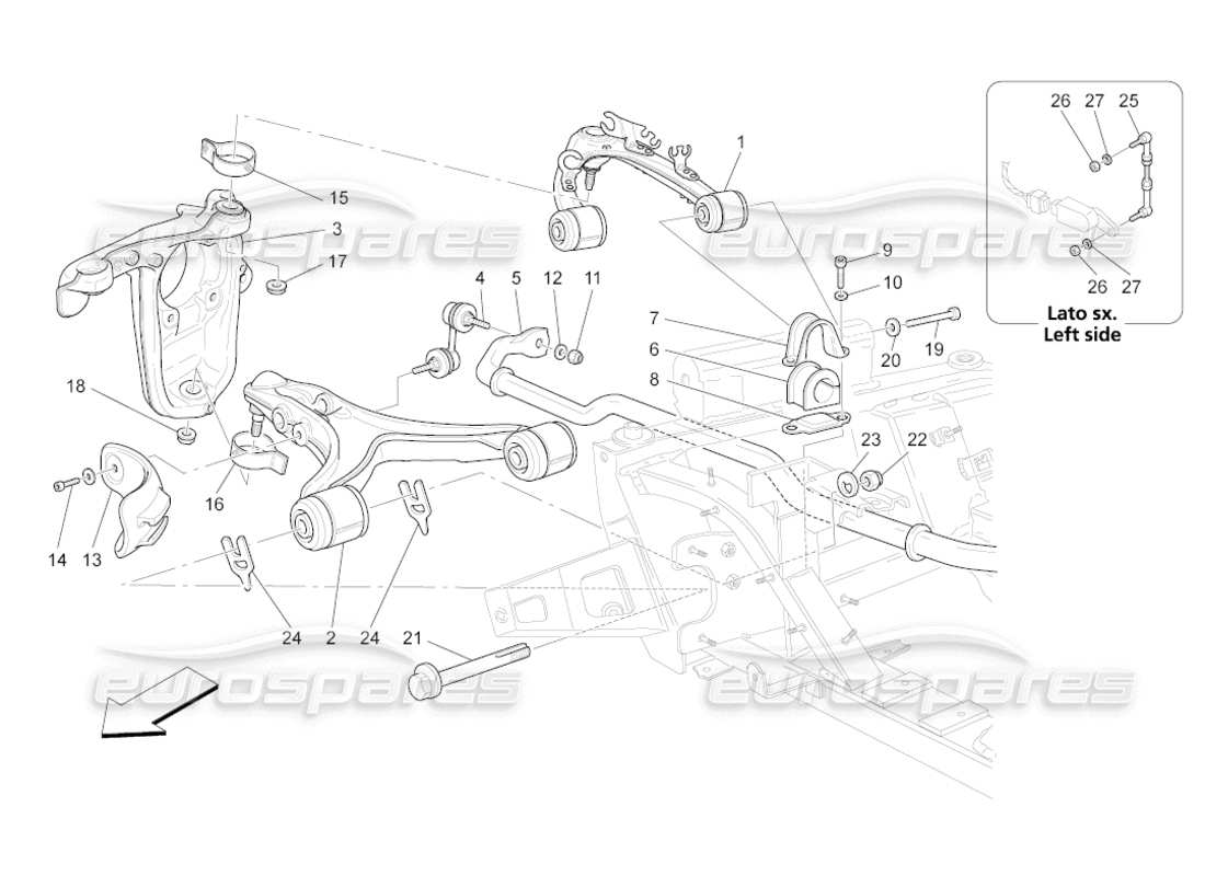 maserati grancabrio (2010) 4.7 diagramma delle parti della sospensione anteriore
