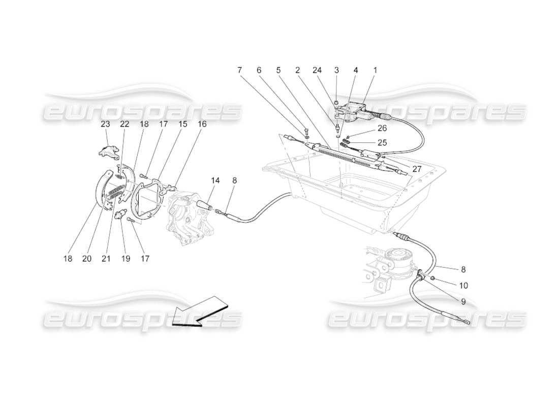 maserati grancabrio (2010) 4.7 diagramma delle parti del freno a mano