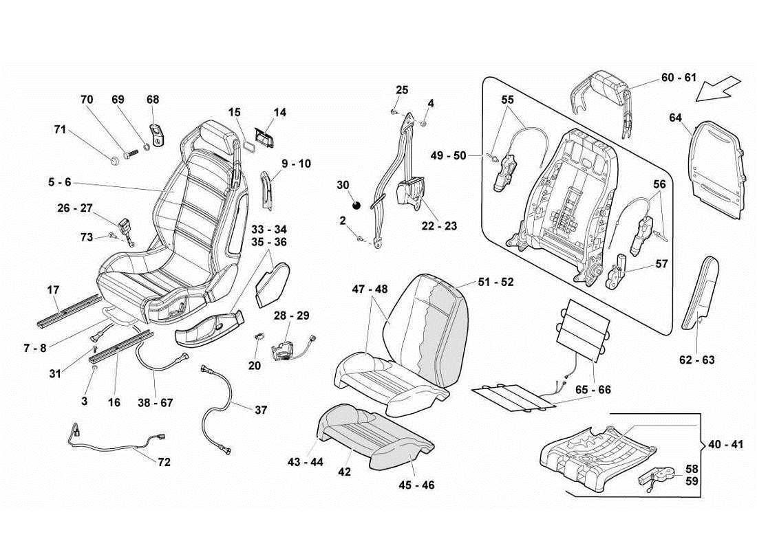 lamborghini gallardo lp560-4s update diagramma delle parti dei sedili e delle cinture di sicurezza
