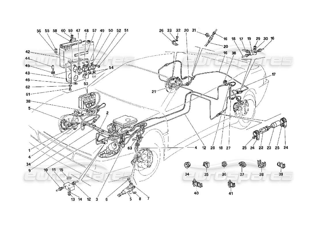 ferrari 348 (2.7 motronic) sistema di frenaggio diagramma delle parti