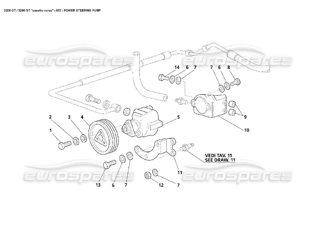 maserati 3200 gt/gta/assetto corsa pompa del servosterzo diagramma delle parti