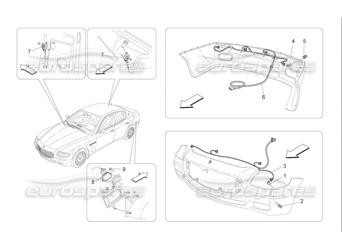 maserati qtp. (2007) 4.2 f1 diagramma delle parti dei sensori di parcheggio