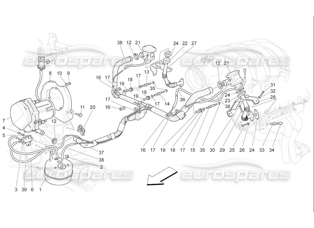 maserati qtp. (2007) 4.2 f1 diagramma delle parti del sistema d'aria aggiuntivo