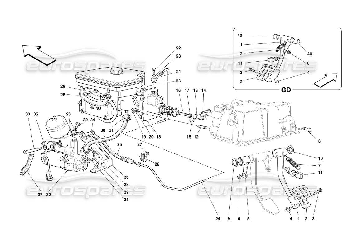 ferrari 355 (5.2 motronic) schema delle parti del sistema idraulico dei freni