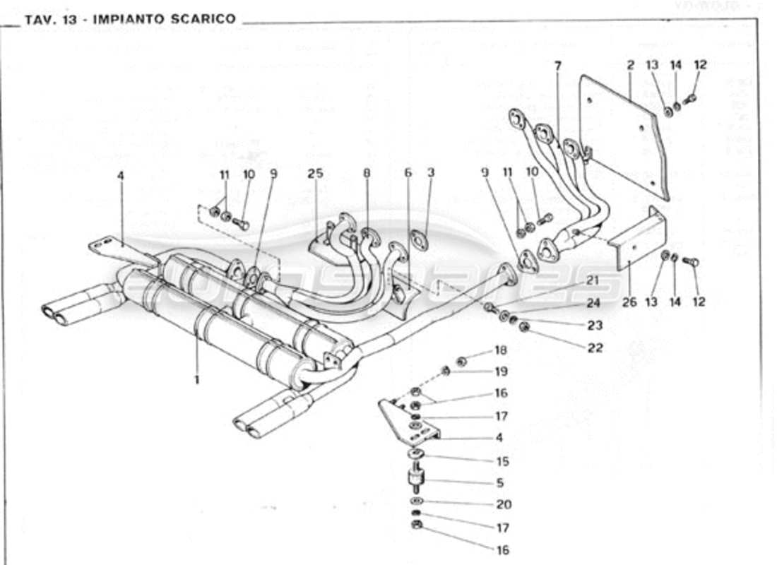 ferrari 246 gt series 1 assemblaggio tubi di scarico diagramma delle parti