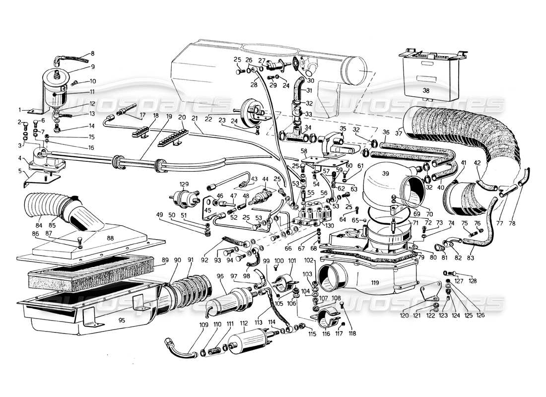 lamborghini countach 5000 qvi (1989) sistema di iniezione diagramma delle parti