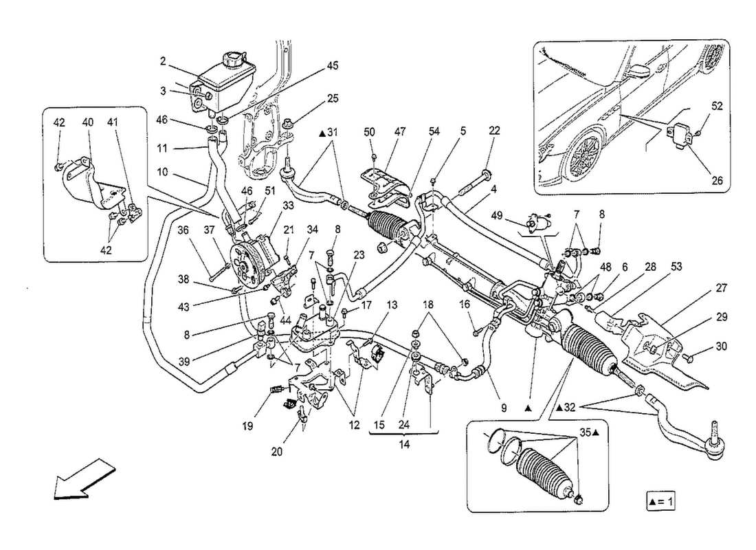 maserati qtp. v8 3.8 530bhp 2014 cremagliera sterzo e pompa idraulica dello sterzo schema delle parti