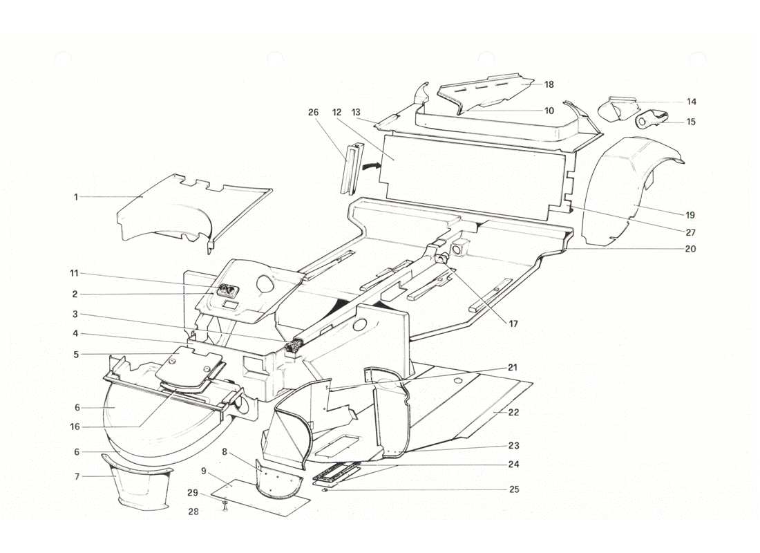 ferrari 208 gtb gts scocca - diagramma delle parti degli elementi interni