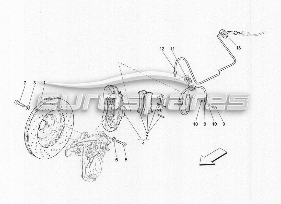 maserati grancabrio mc centenario schema delle parti del sistema di frenatura anteriore