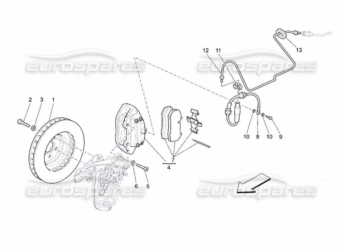 maserati qtp. (2010) 4.7 schema parziale dei dispositivi di frenatura sulle ruote anteriori