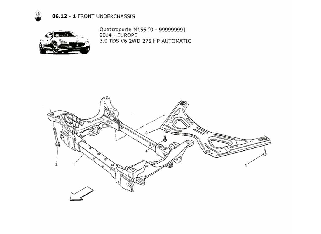 maserati qtp. v6 3.0 tds 275bhp 2014 schema delle parti del sottotelaio anteriore