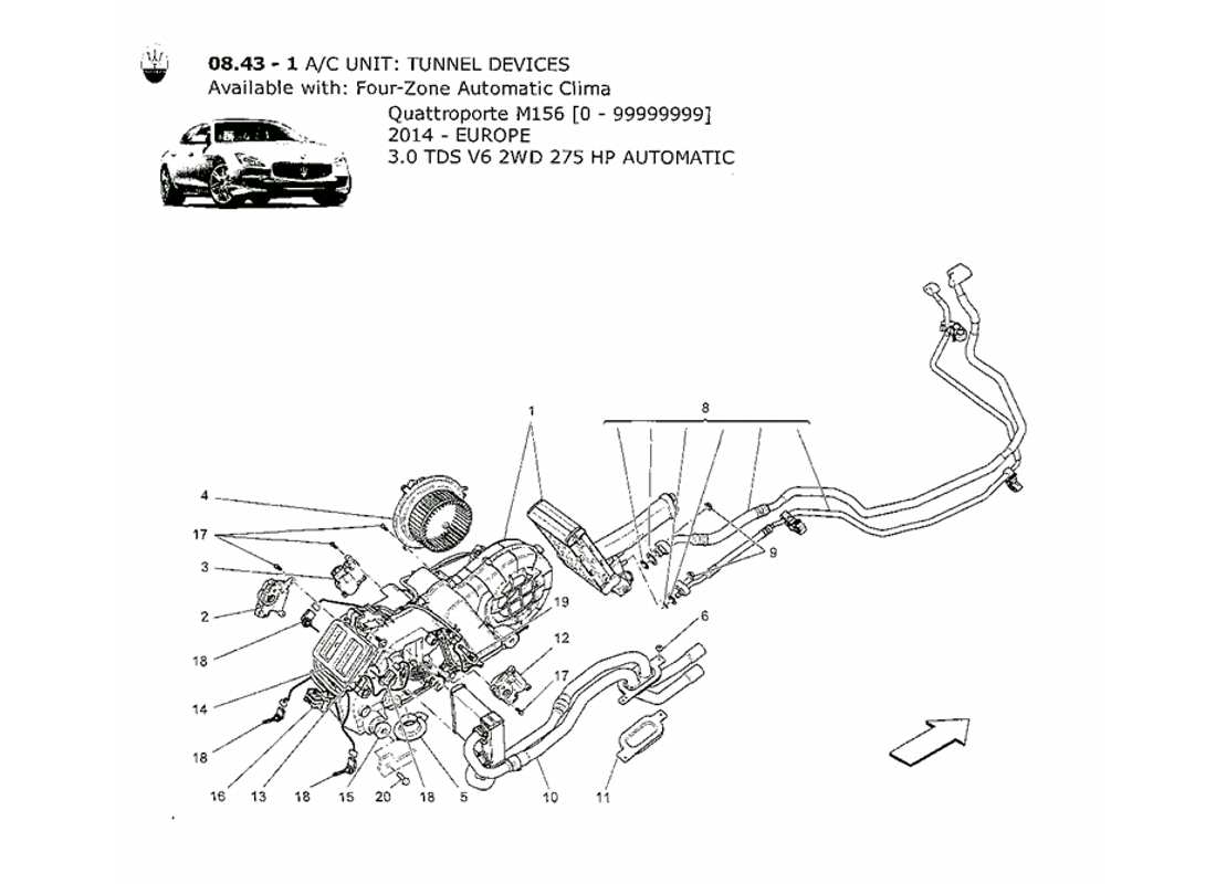 maserati qtp. v6 3.0 tds 275bhp 2014 unità ac: schema delle parti dispositivi tunnel