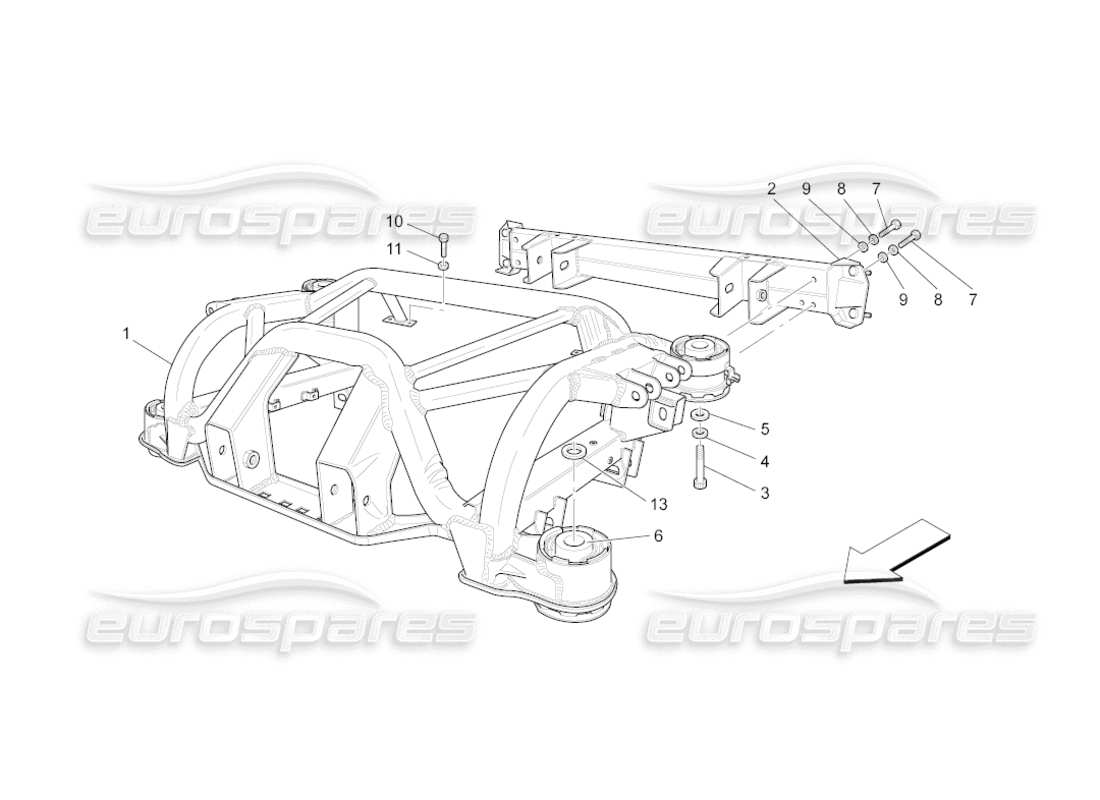 maserati grancabrio (2011) 4.7 telaio posteriore diagramma delle parti