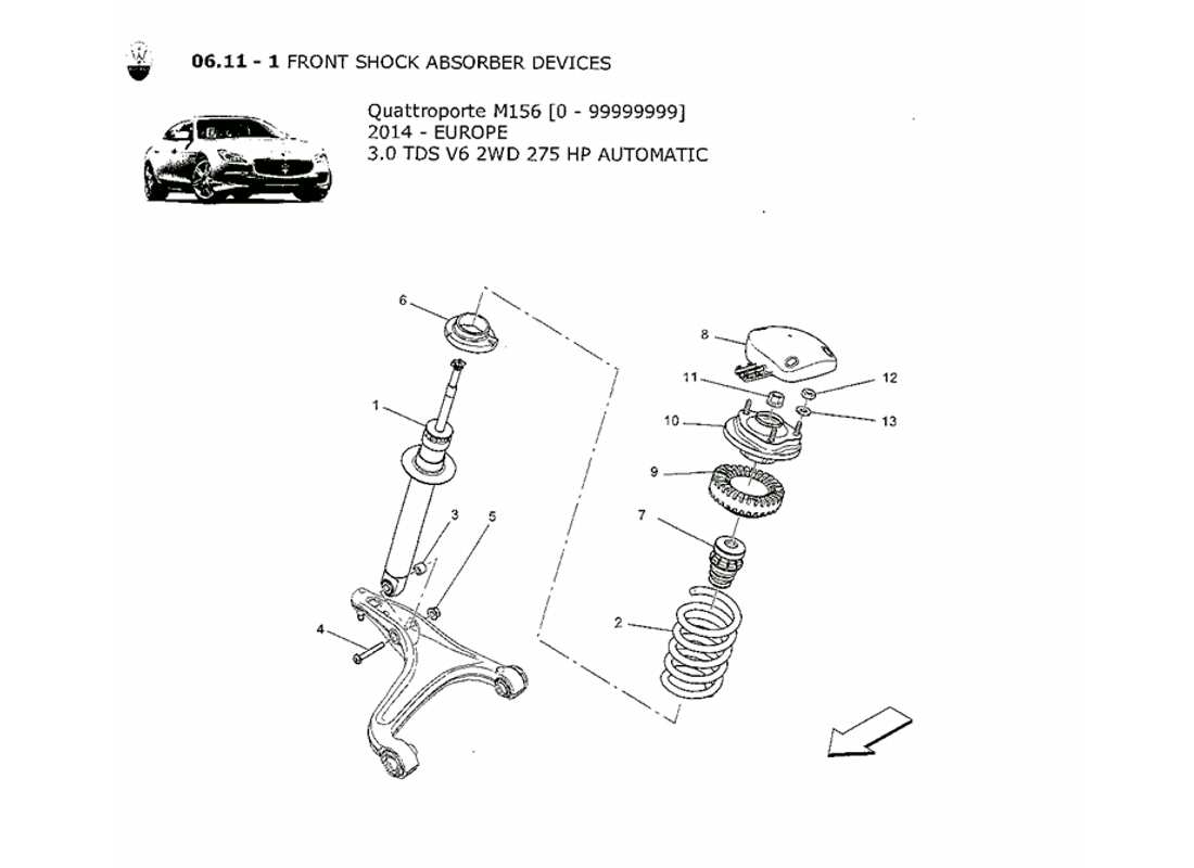 maserati qtp. v6 3.0 tds 275bhp 2014 diagramma delle parti dei dispositivi dell'ammortizzatore anteriore