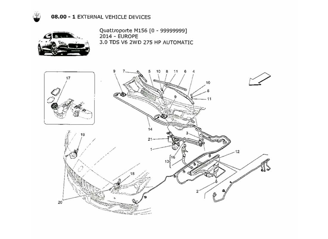 maserati qtp. v6 3.0 tds 275bhp 2014 diagramma delle parti dei dispositivi esterni del veicolo