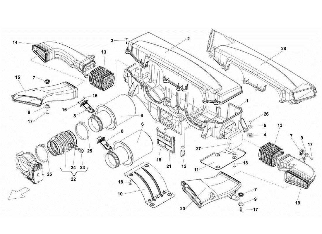 lamborghini gallardo lp570-4s perform schema delle parti della scatola del filtro dell'aria