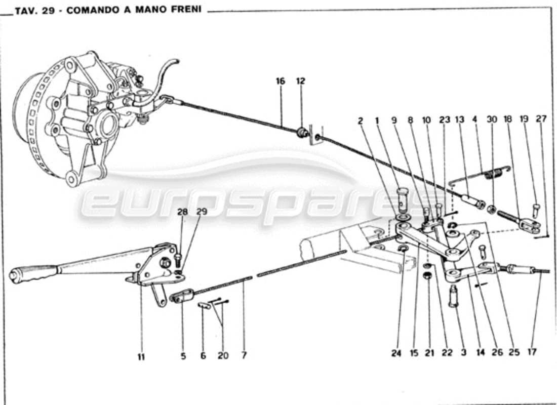 ferrari 246 gt series 1 diagramma delle parti del controllo del freno a mano